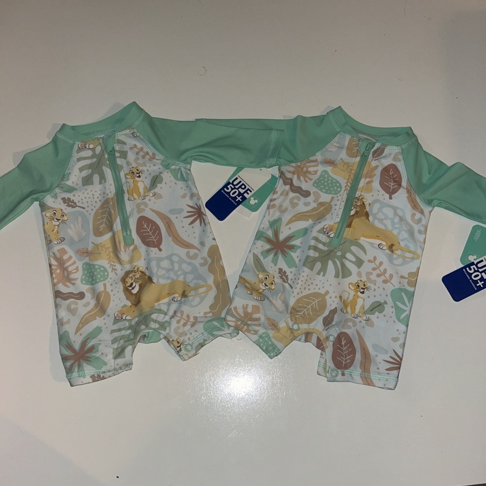 (2suits) Disney Baby Lion King Long Sleeve Rash Guard Swimsuits UPF 50+ 0-3 Mth